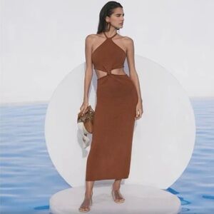 Cult Gaia Cameron Twist Front Halter Cut-Out Dress Large